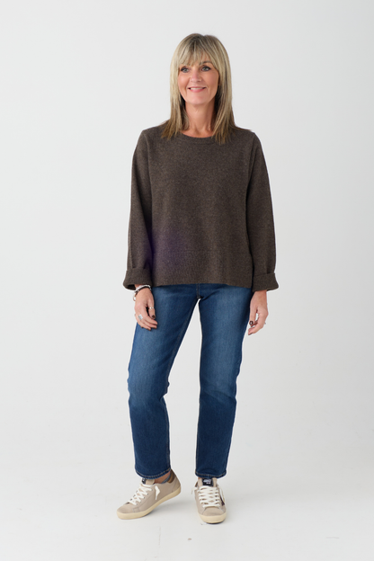 Oui Taupe Melange Stepped Hem Jumper