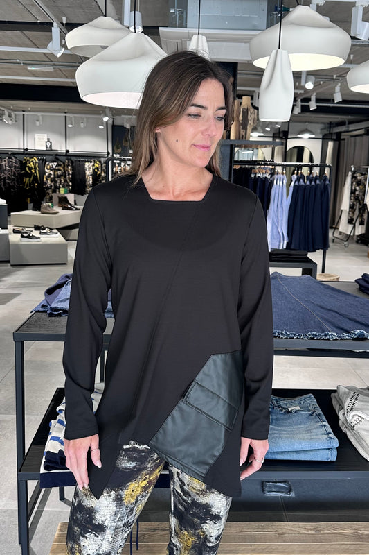 My Soul Black Faux Leather Pocket Top