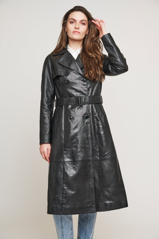 Rino & Pelle Edinia Black Leather Trenchcoat