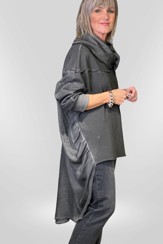 Sanctamuerte Grey Storm High Neck Maxi Sweatshirt