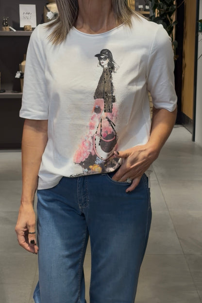 Oui Cloud Dancer Lady Print T-Shirt