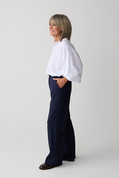 Brax Maine Navy Wide Leg Jersey Trouser