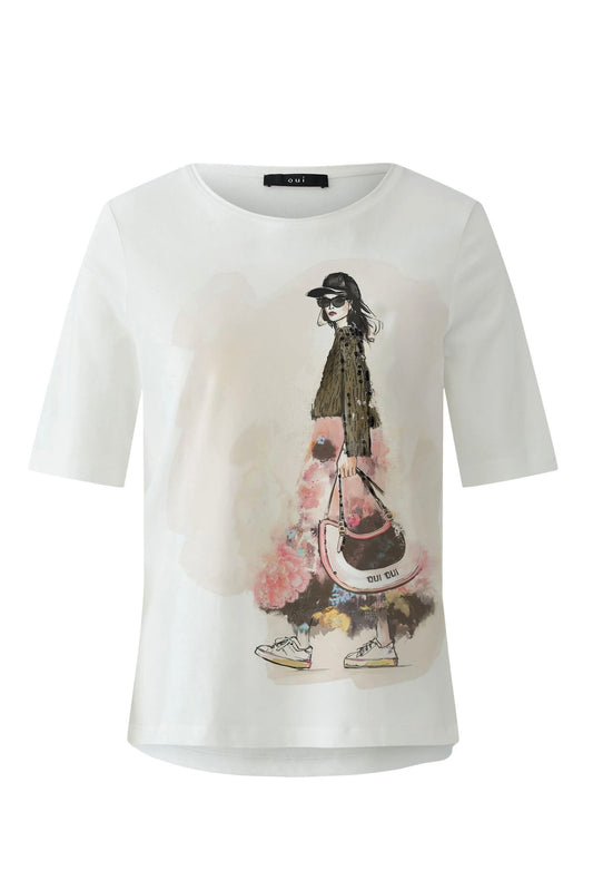 Oui Cloud Dancer Lady Print T-Shirt