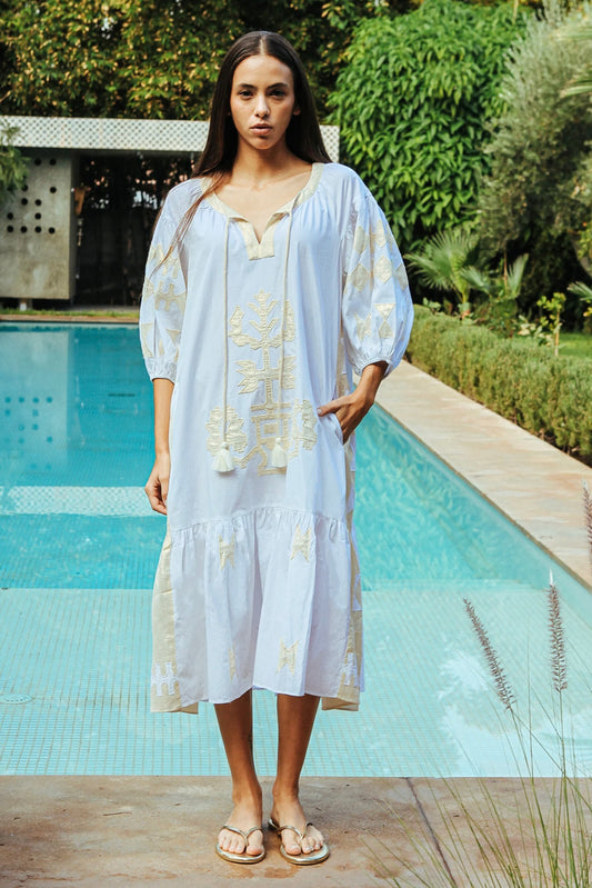 Rose and Rose Amersham White/Gold Dress