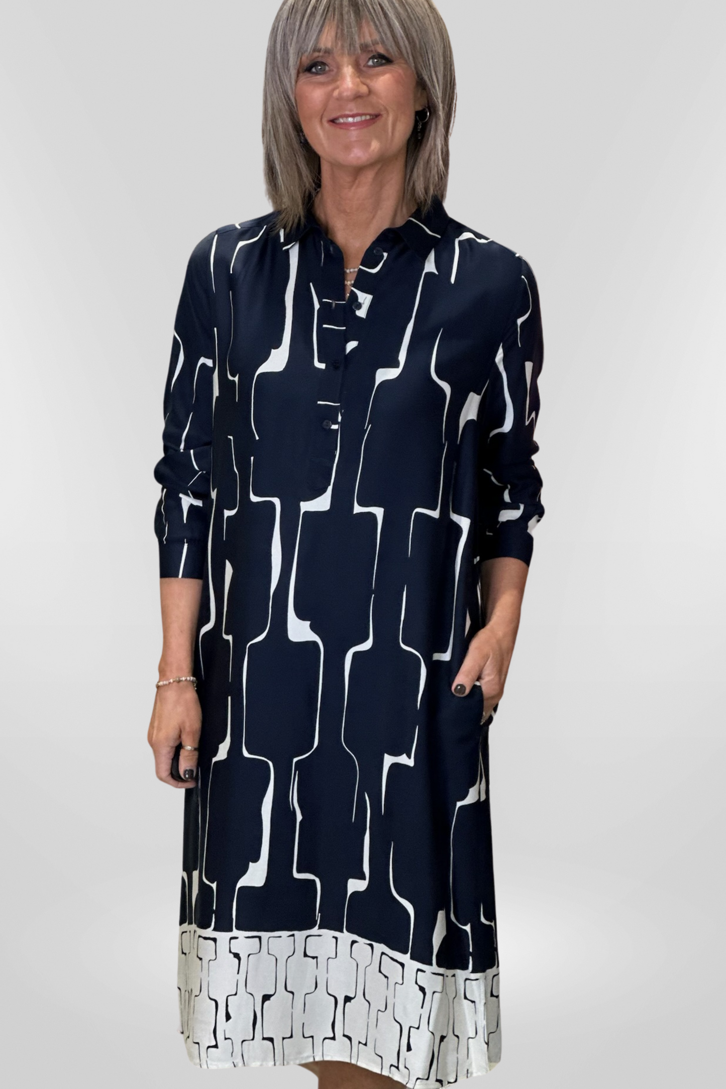 Milano Navy/Cream Print Dress