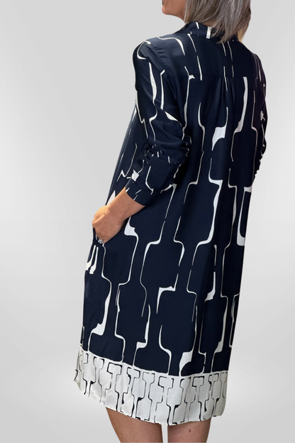 Milano Navy/Cream Print Dress