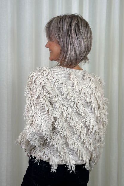 Oui Light Beige Melange Fringed Jumper