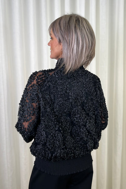 Uchuu Black Zip Top with Sheer Sleeves