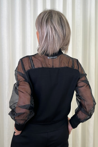 Uchuu Black Bomber Jacket with Sheer Sleeves