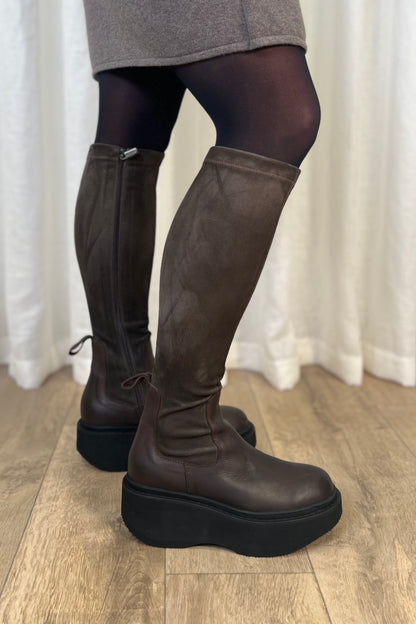 Lofina Brown Long Boots with Side-Zip