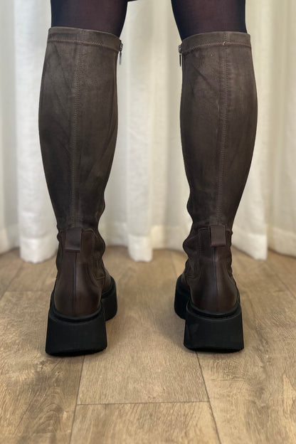 Lofina Brown Long Boots with Side-Zip