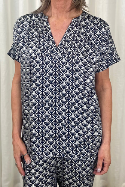 Milano Navy Print V-Neck Blouse