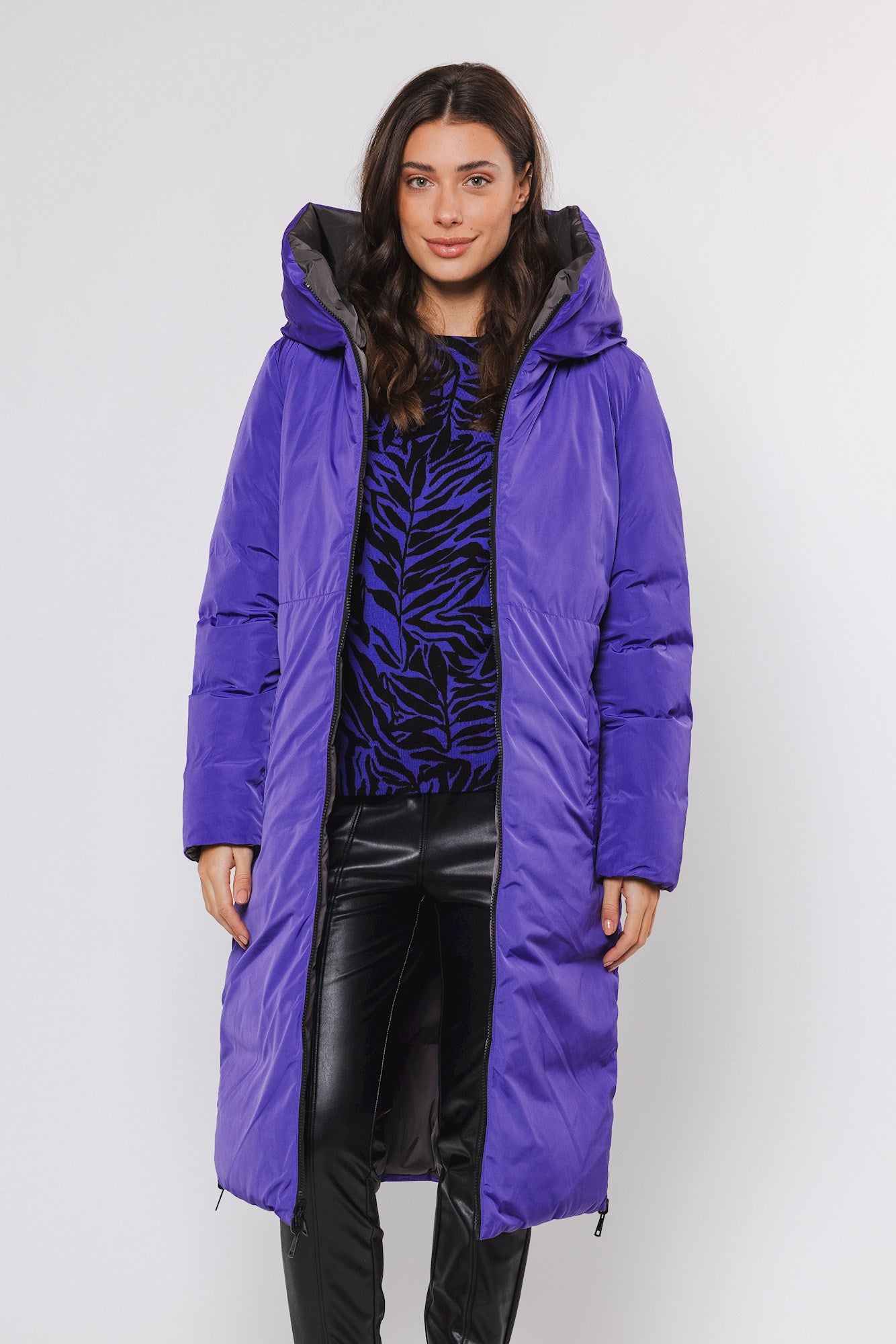 Rino & Pelle Keila Graphite & Purple Reversible Padded Coat