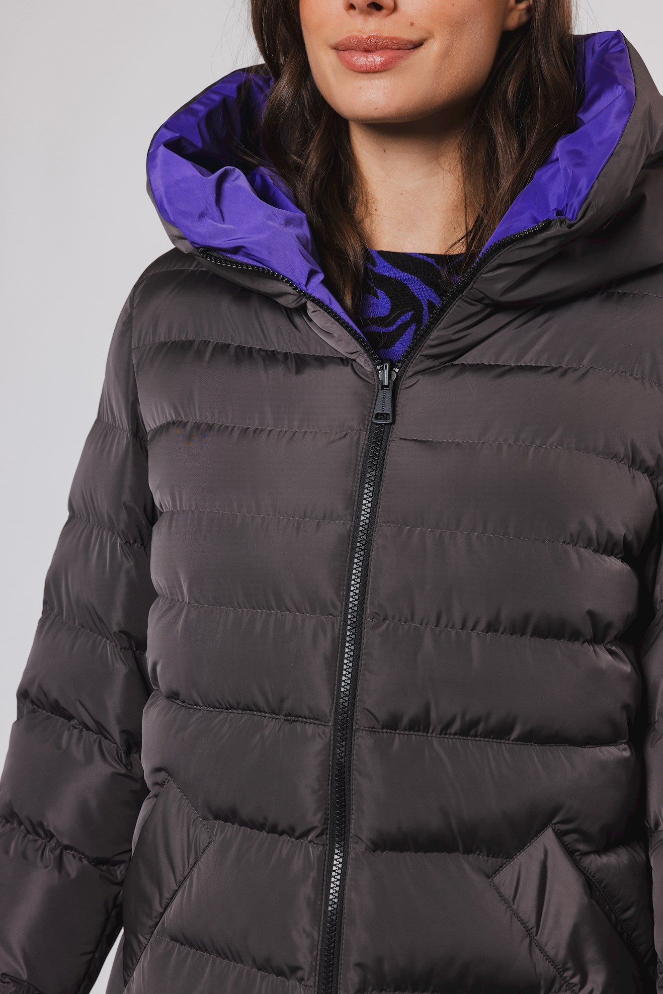 Rino & Pelle Keila Graphite & Purple Reversible Padded Coat