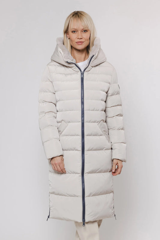 Rino & Pelle Keila Stone Long Padded Hooded Coat with Faux Fur