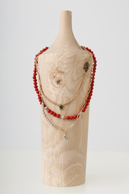 Paperchain Red/Cement Triple Hanstar Necklace