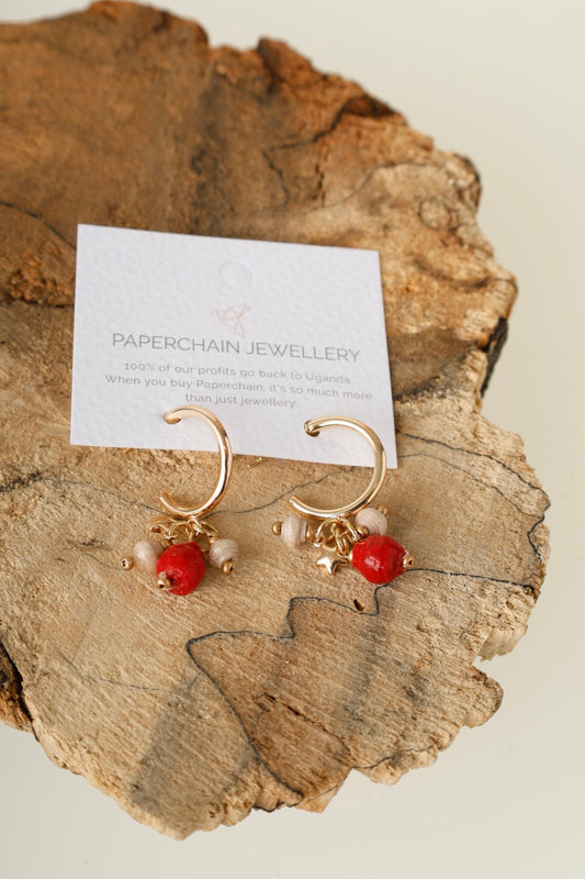 Paperchain Red/Cement Hanstar Hoop Earrings