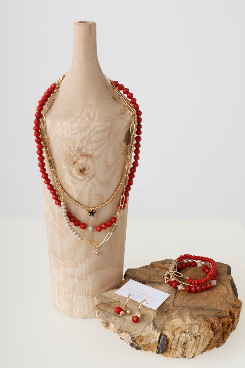 Paperchain Red/Cement Hanstar Triple Bracelet