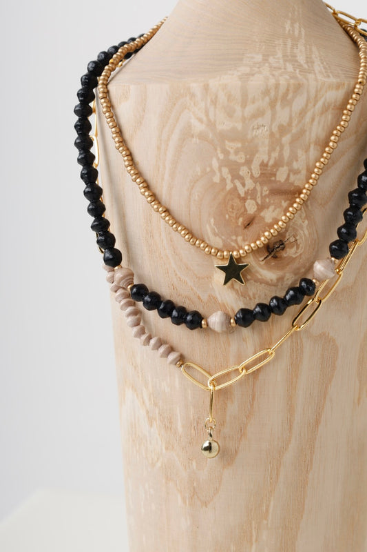 Paperchain Black/Cement Triple Hanstar Necklace