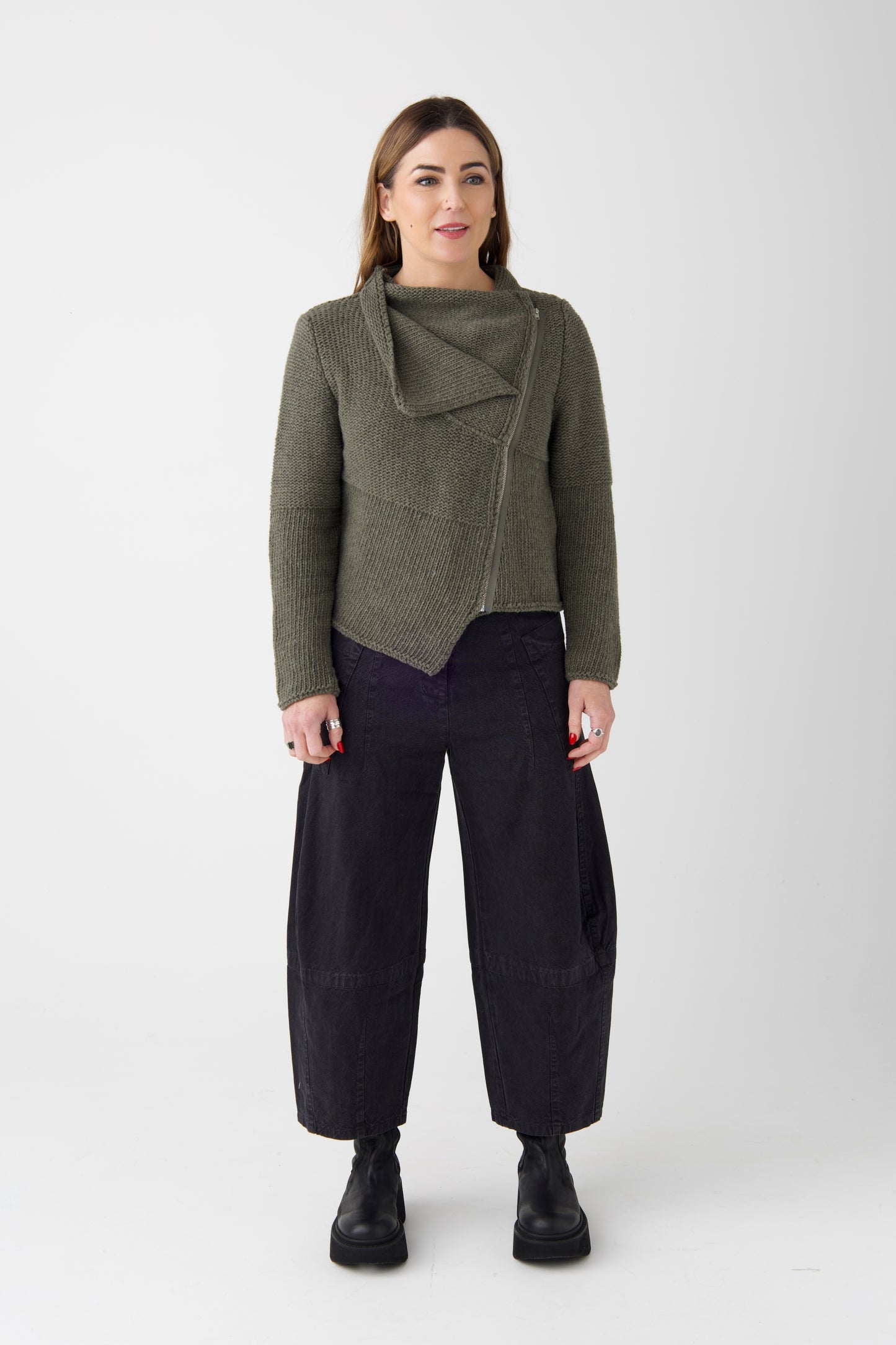 Lurdes Bergada Khaki Asymmetric Cardigan