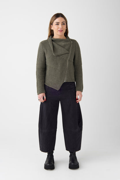 Lurdes Bergada Khaki Asymmetric Cardigan