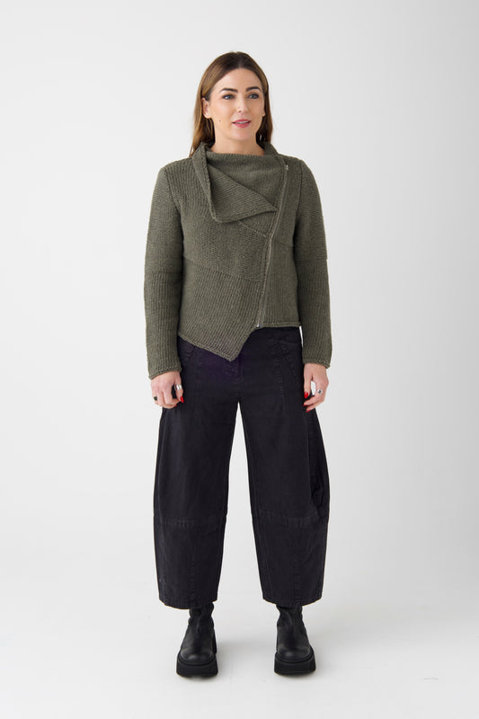 Lurdes Bergada Khaki Asymmetric Cardigan