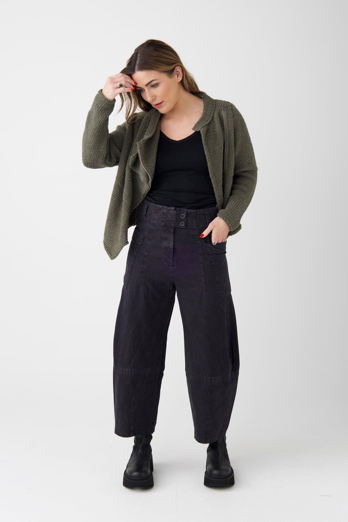 Lurdes Bergada Khaki Asymmetric Cardigan
