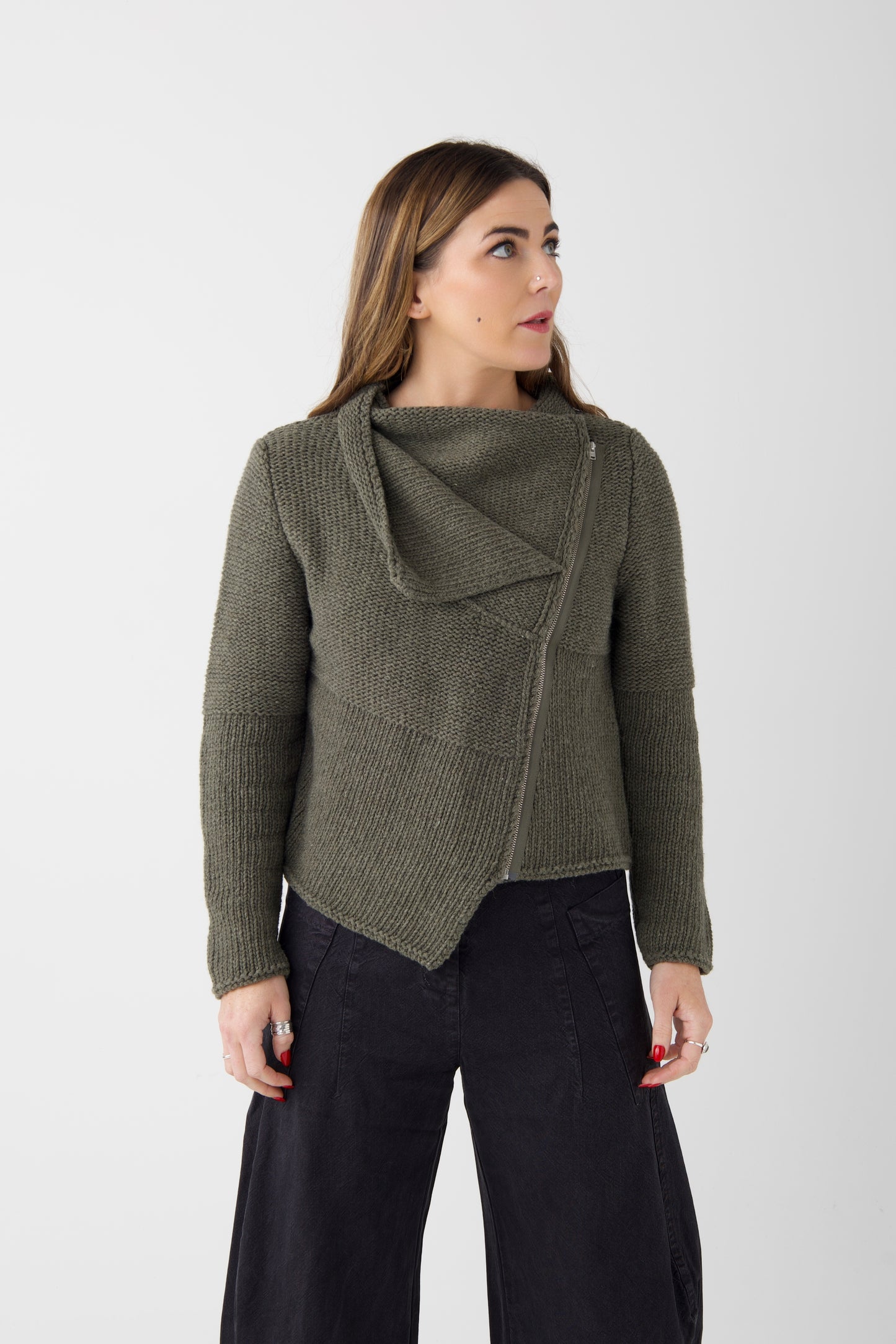 Lurdes Bergada Khaki Asymmetric Cardigan