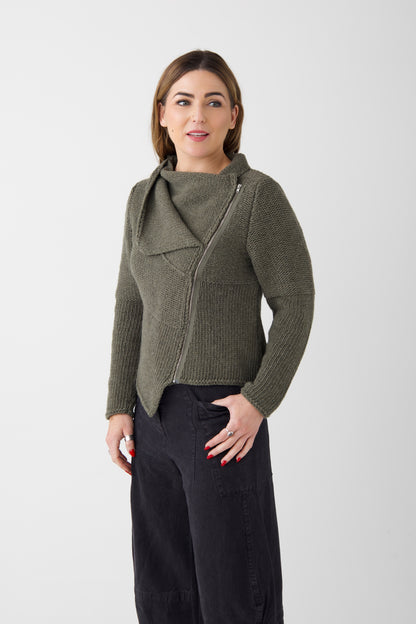 Lurdes Bergada Khaki Asymmetric Cardigan