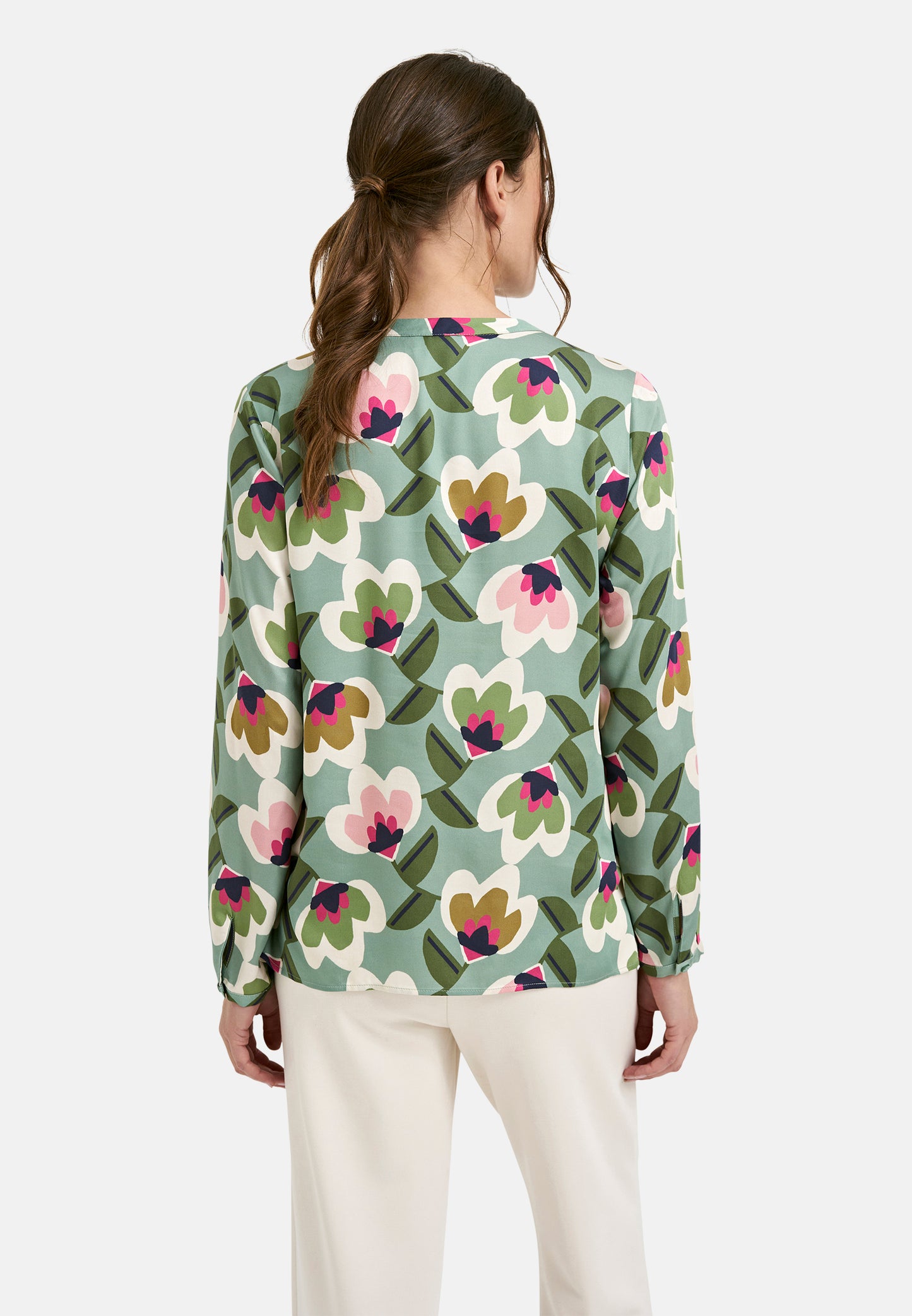 Milano Sage Print Blouse with V Neck