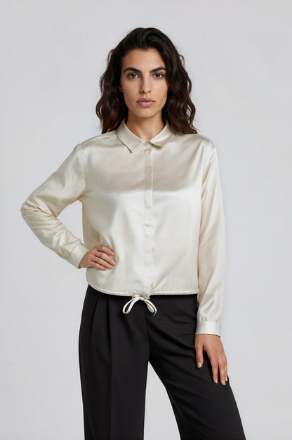 Milano Cream Cropped/Drawstring Hem Blouse