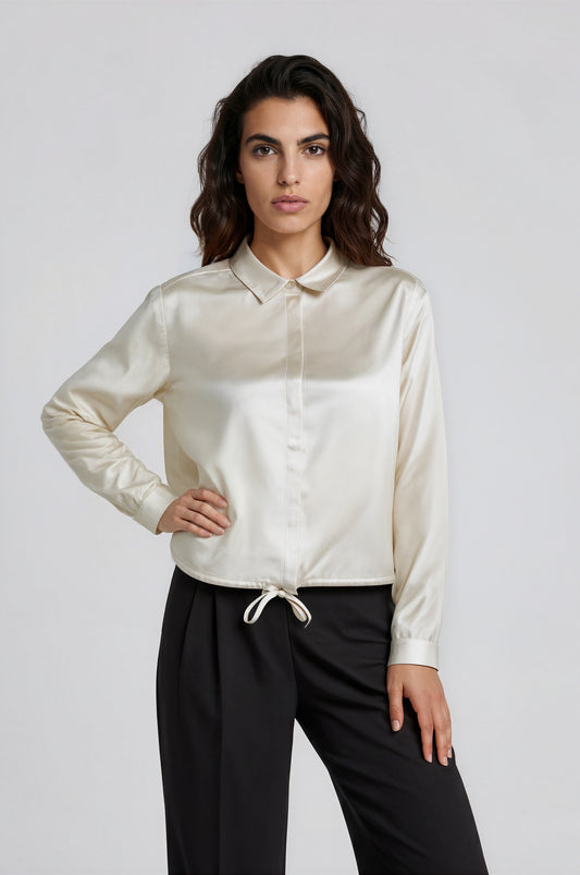 Milano Cream Cropped/Drawstring Hem Blouse