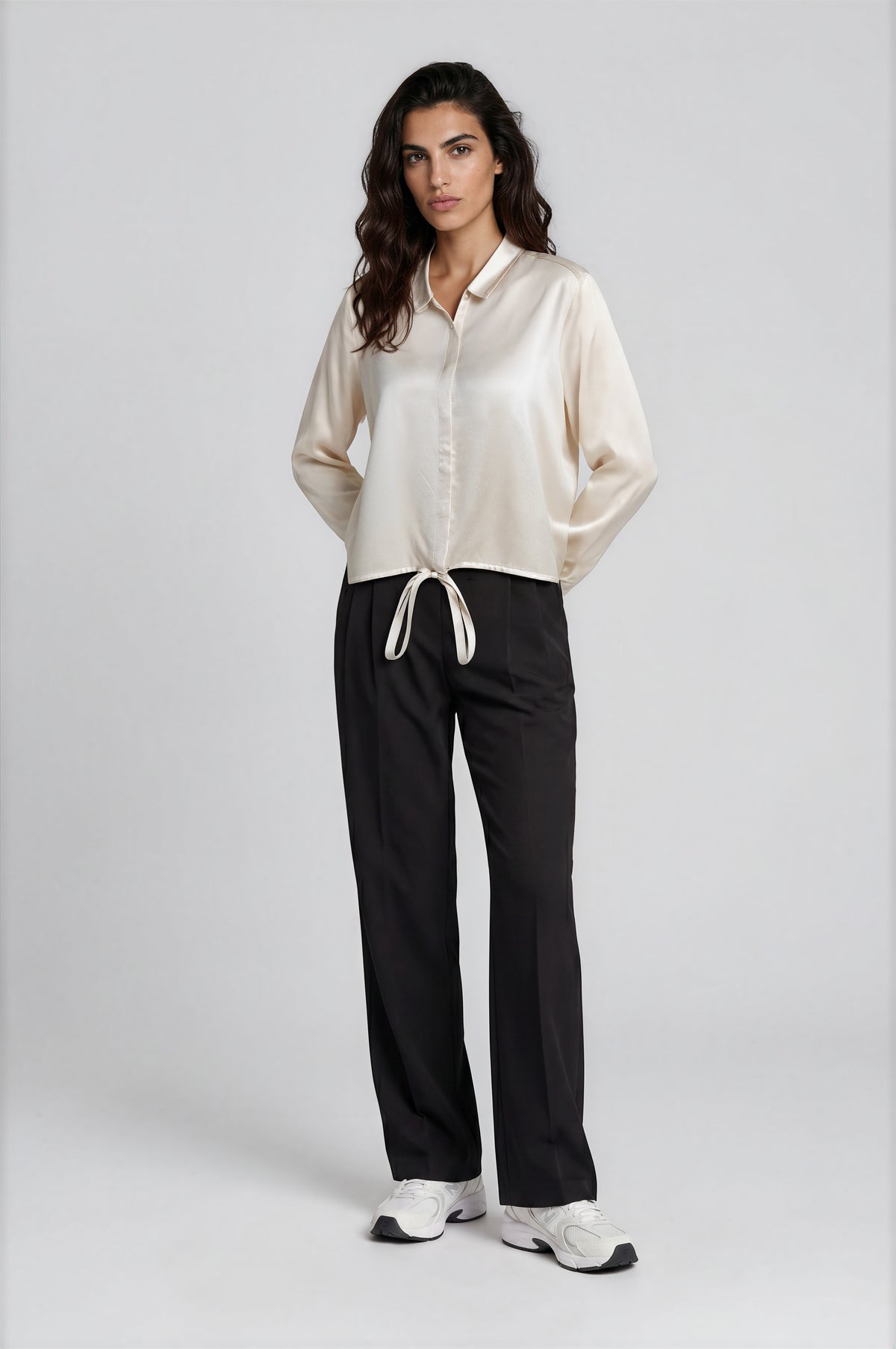Milano Cream Cropped/Drawstring Hem Blouse