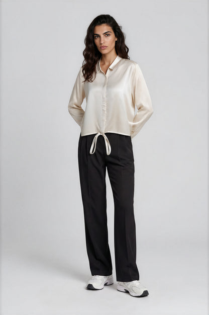 Milano Cream Cropped/Drawstring Hem Blouse