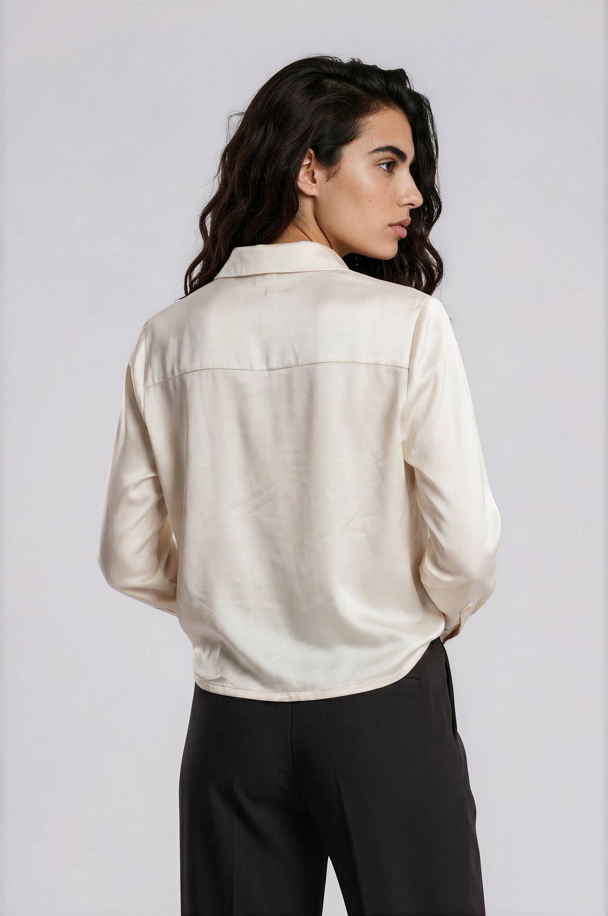 Milano Cream Cropped/Drawstring Hem Blouse