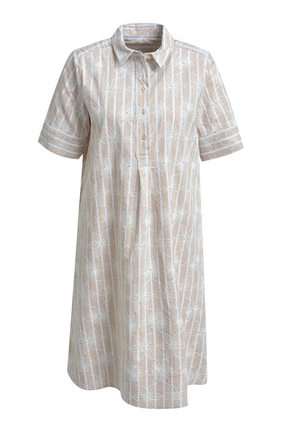 Milano Natur Stripe/Floral Embroidery Dress