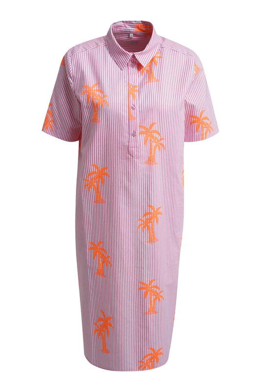 Milano Pink Stripe/ Neon Palm Tree Shirt Dress