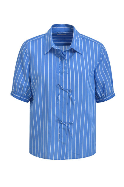 Milano Blue Print Stripe Bow Blouse