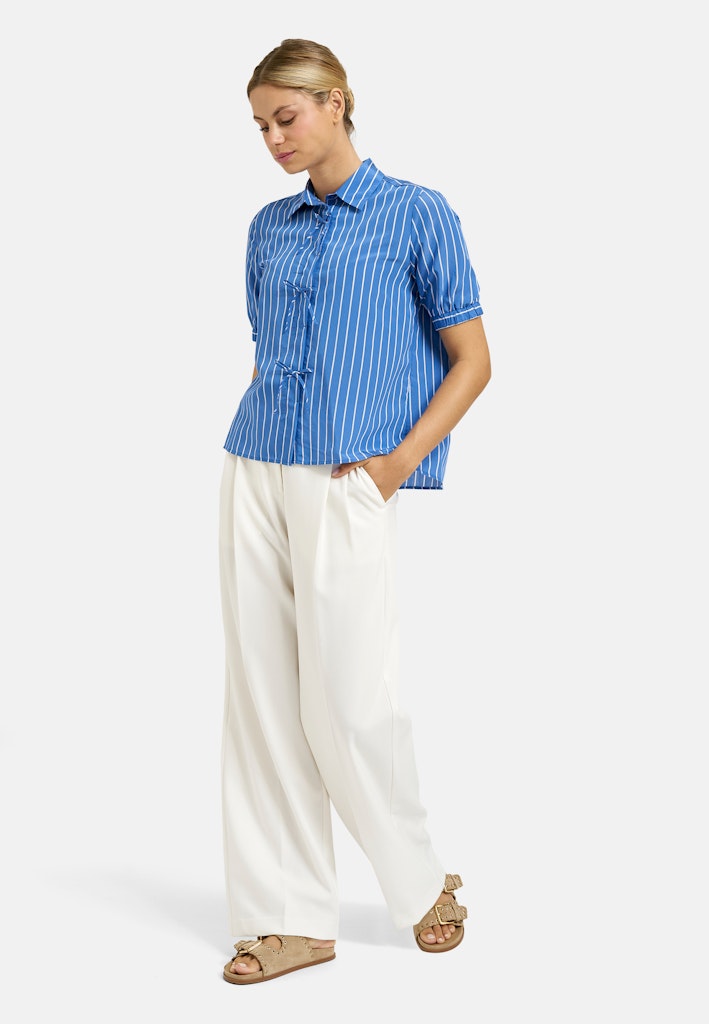 Milano Blue Print Stripe Bow Blouse