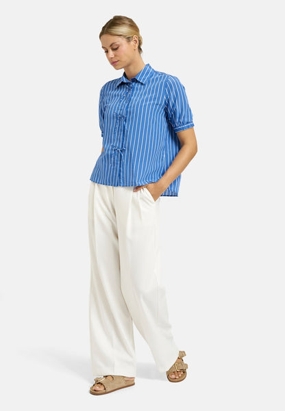 Milano Blue Print Stripe Bow Blouse