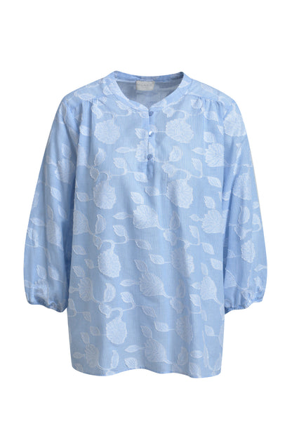 Milano Light Blue Stripe/Floral Print Blouse