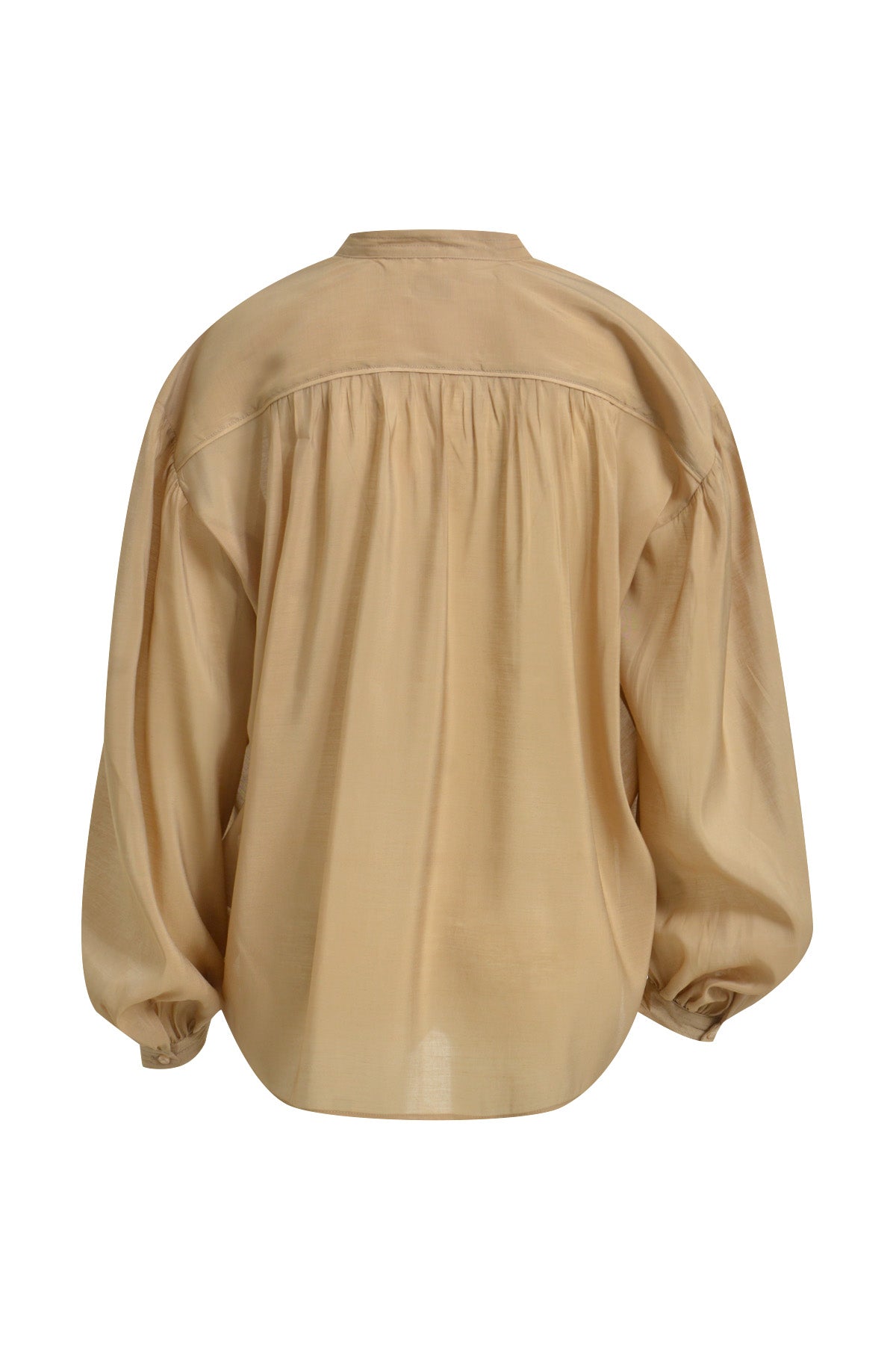 Milano Toffee Volume Sleeve/Tie Neck Blouse
