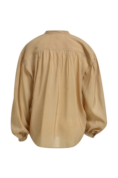 Milano Toffee Volume Sleeve/Tie Neck Blouse