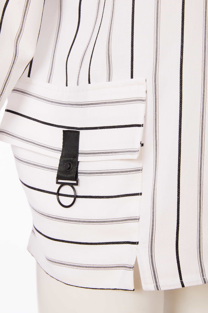 Naya White/Black Striped Hooded Jacket