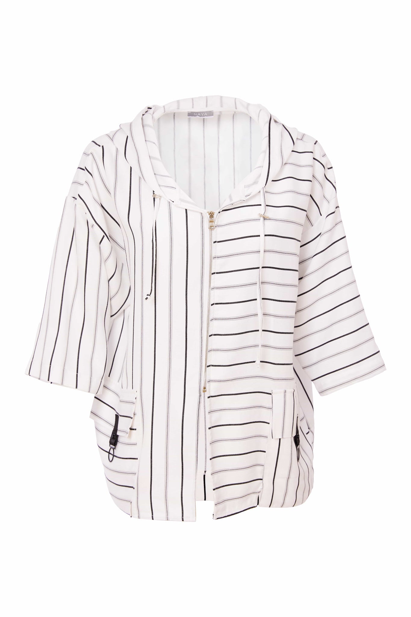 Naya White/Black Striped Hooded Jacket