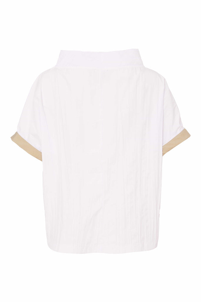 Naya White/Biscuit High Neck Crinkle Top