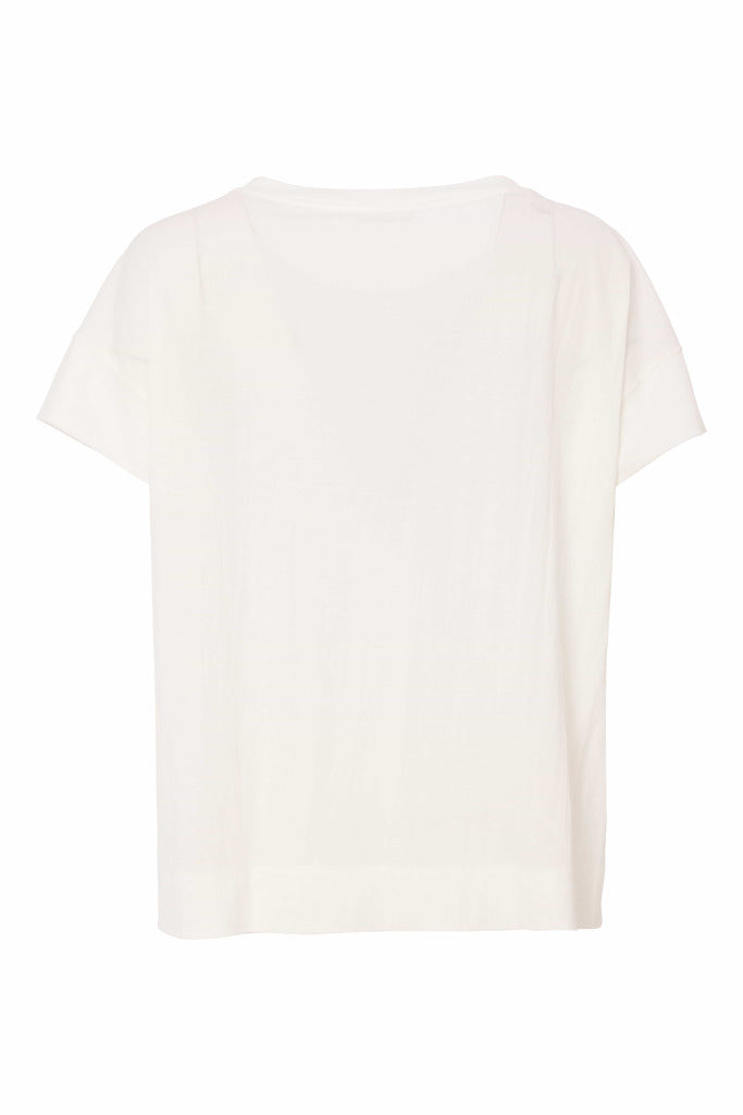 Naya Off White Round Neck Button Top