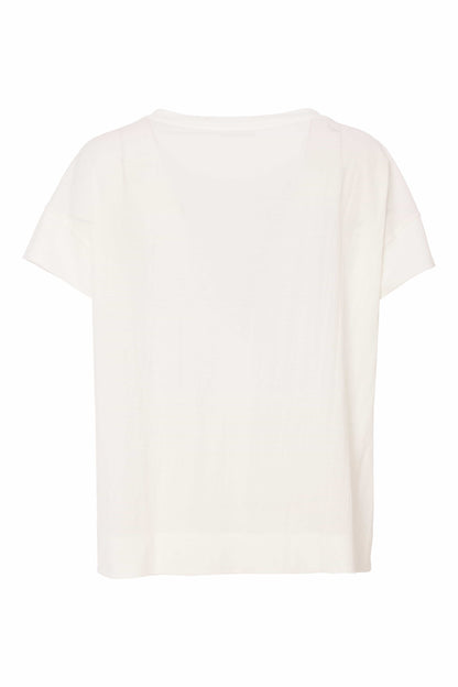 Naya Off White Round Neck Button Top