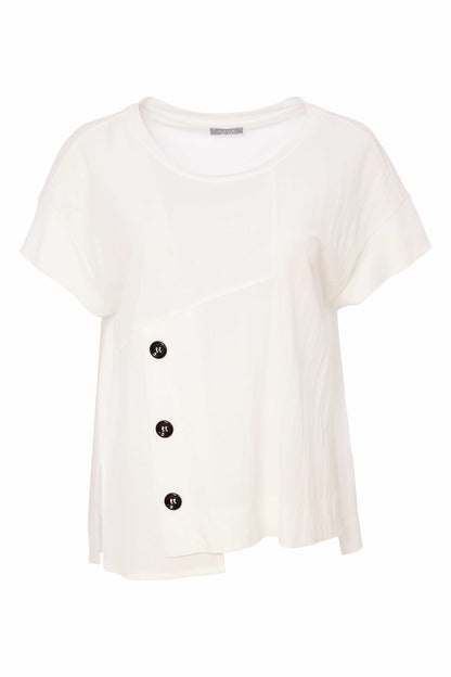 Naya Off White Round Neck Button Top