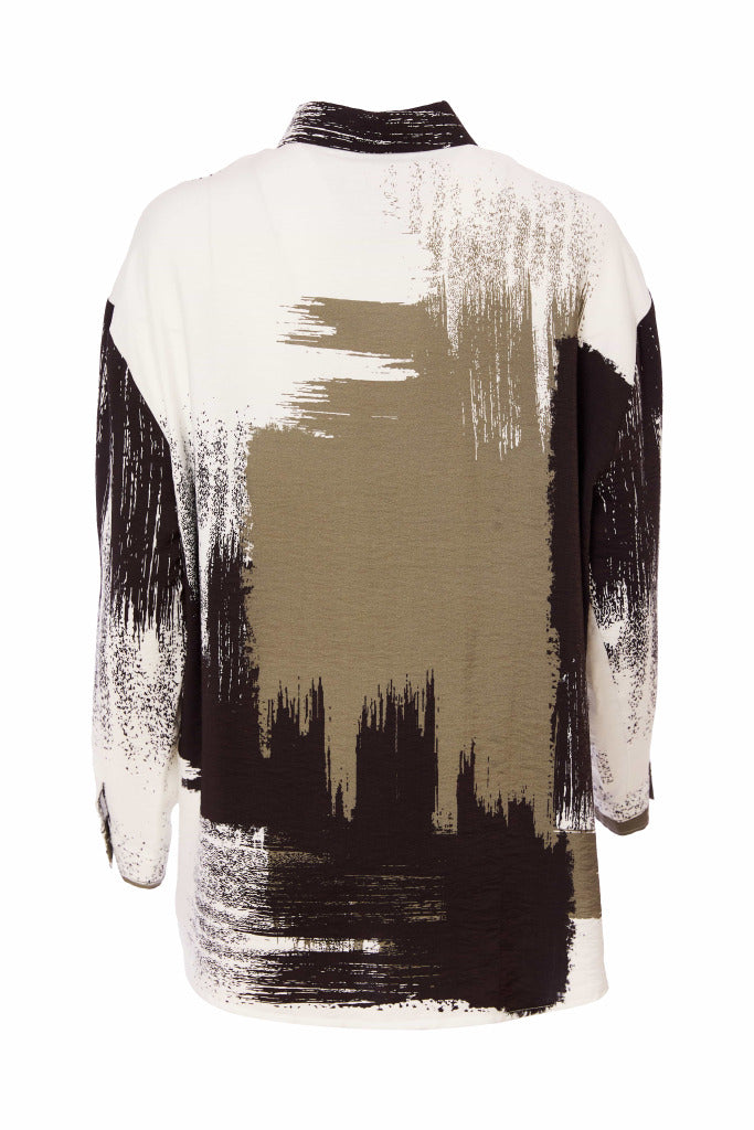 Naya White/Army Brush Stroke Print Shirt